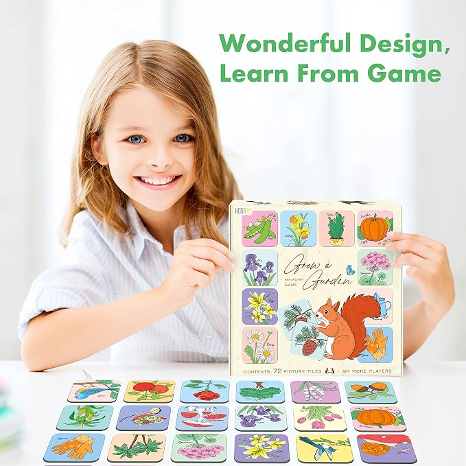 Hebayy Memory Matching Game, 72 PCS Grow A Garden Matching Cards for Toddlers 36 Designs Memory Cards Educational Toys for Preschool 4 5 6 Years Old