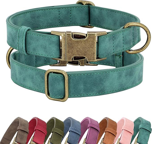 Didog Soft PU Leather Dog Collar, Stylish Quick Released Dog Collar for Large Dogs, Easy Clean Adjustable Pet Collar for Daily Walking, Green, L Fit 15-23" Neck