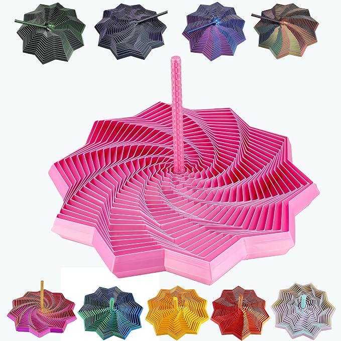 3D Printed Expanded Sensory Fidget Star - 2025 Sensory Fidget Star with Handle, Multi-Colored Whirling Spiral 3D Fidget Toy, Multiple Ways to Play for Adult Relieving Stress (Pink,4.3in)
