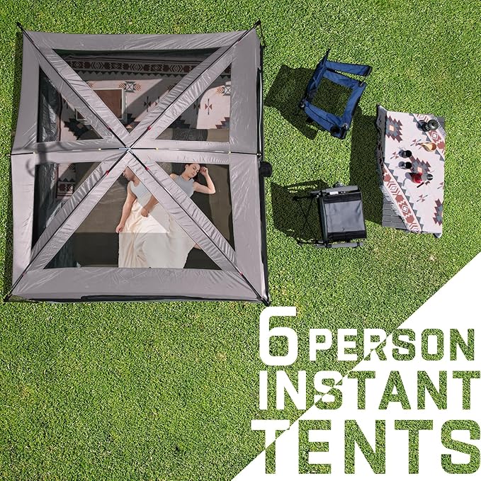 Happy Travel Tent 6 Person Tents for Camping, Waterproof Easy Setup Camping Tent with Rainfly, Portable Large Family Cabin Tent with 5 Large Mesh Windows and Carry Bag for Outdoor Camping & Hiking