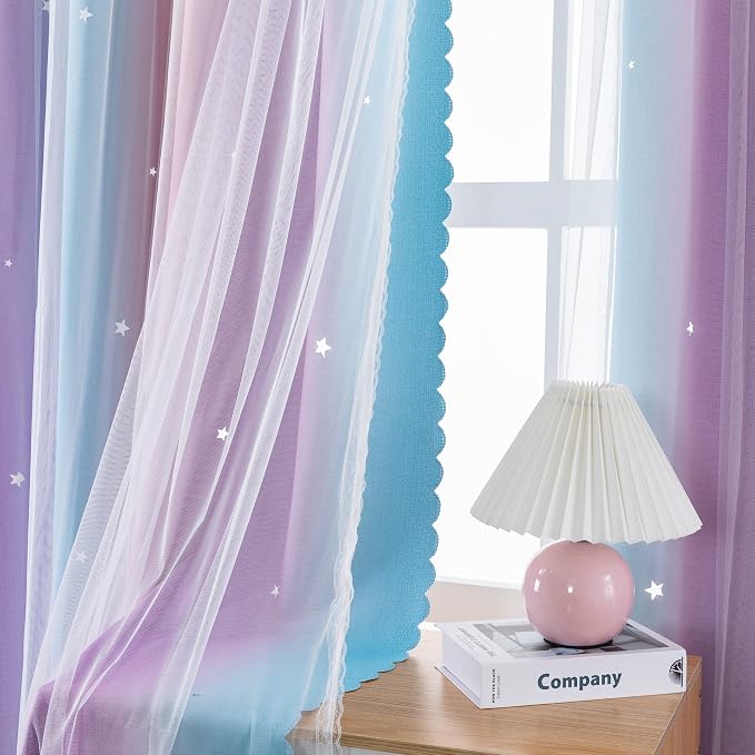 XiDi Curtains for Bedroom Decor, Rainbow Pink Purple/62/96