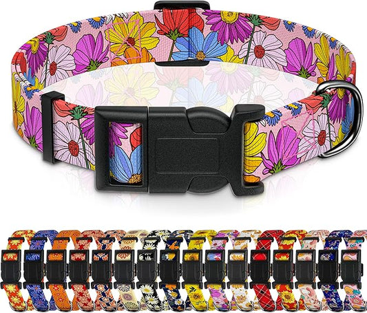 Dog Collar, Pink Floral Boys Girls Puppy Collar for Small Medium Large Dogs, Adjustable Soft Floral Pet Collar with Safety Buckle for Male Females(Pink Floral, XS)