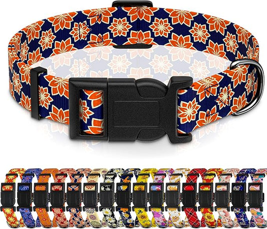 Dog Collar, Classical Indian Spirit Boys Girls Puppy Collar for Small Medium Large Dogs, Adjustable Soft Indian Pet Collar with Safety Buckle for Male Females(Navy Blue,XL)