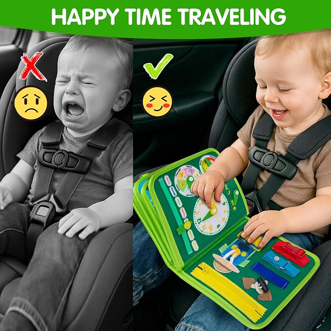 Quanquer Montessori Busy Book for Toddlers 1-3 - Farm Animal Sensory Busy Board for 1 Year Old Boys and Girls, Educational Travel Toy for Airplane Car Activities, Birthday Christmas Toddler Gifts