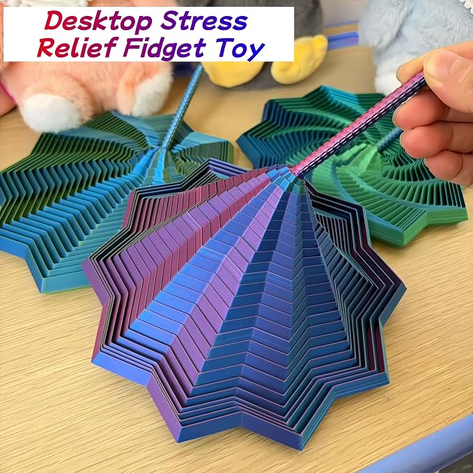 3D Printed Expanded Sensory Fidget Star - 2025 Sensory Fidget Star with Handle, Multi-Colored Whirling Spiral 3D Fidget Toy, Multiple Ways to Play for Adult Relieving Stress (Laser Red,6.7in)