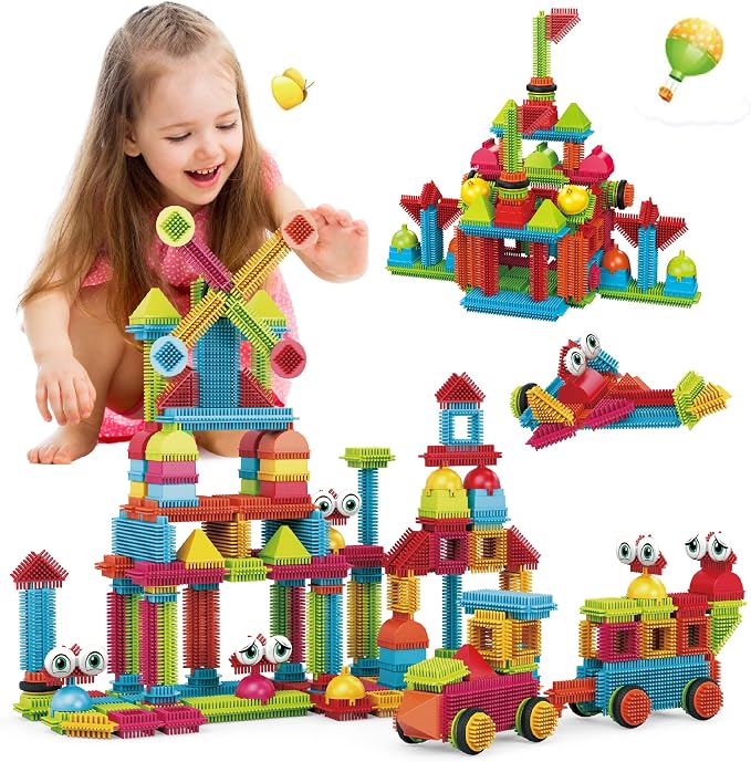 Contixo 244 pcs Bristle Shape 3D STEM Building Toys, Construction Learning Stacking Educational Block, Creativity Beyond Imagination, Inspirational, Safe & Durable, Recreational Toy for Kids Ages 3-8