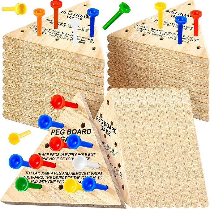 Zhanmai 10 Sets Wooden Triangle Peg Travel Game, Multi-Color Peg