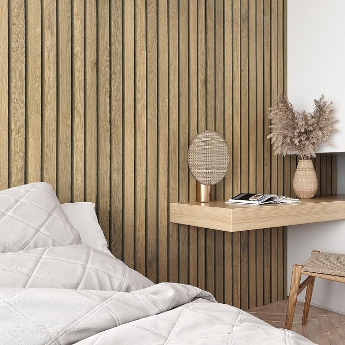 VEELIKE Slat Wood Contact Paper Wood Peel and Stick Wallpaper