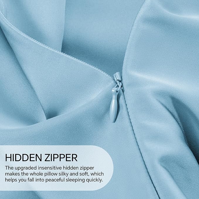 INFIIXSO Mulberry Silk Pillowcase for Hair and Skin, Silk Pillow Cases Standard Size with Hidden Zipper 20x26 Inches, Super Smooth and Soft Cooling Pillow Cases for Hot Sleepers(Light Blue, 1 Pack)