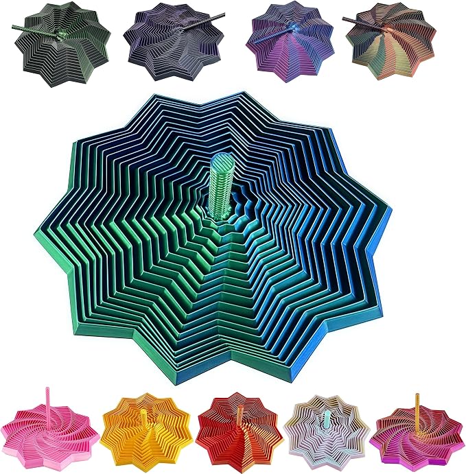 3D Printed Expanded Sensory Fidget Star - 2025 Sensory Fidget Star with Handle, Multi-Colored Whirling Spiral 3D Fidget Toy, Multiple Ways to Play for Adult Relieving Stress (Laser Green,3.15in)