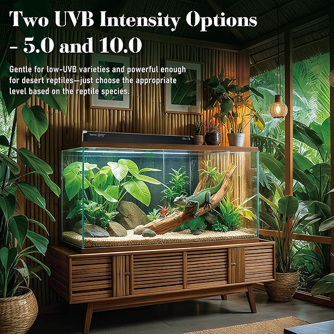 T5 Reptile UVB Light 34.5 Inches Fixture with UVB 10.0 Bulb High Output Hood for Terrariums, Basking Reptiles, Lizards, Chameleons, Iguanas, Bearded Dragons, 39W