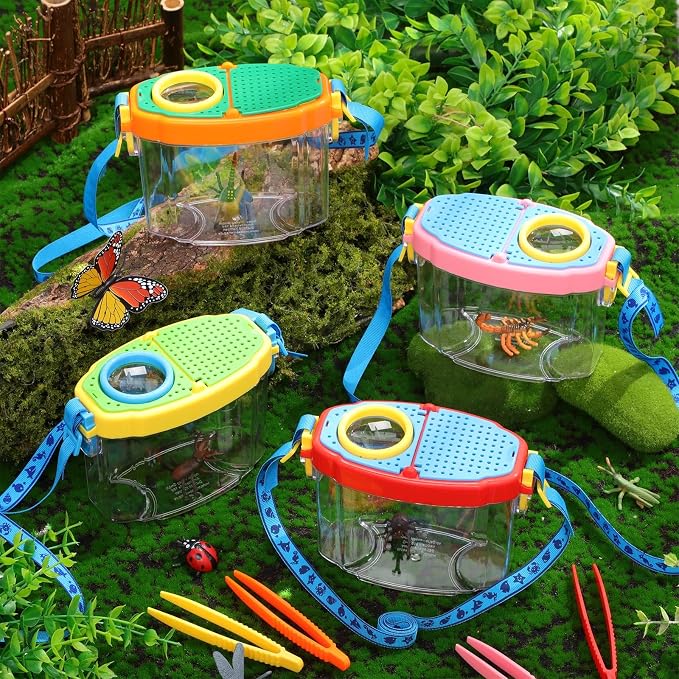 Halloscume 12 Pack Bug Catcher for Kids Insect Bug Viewer Kit with Tweezers Explorer Outdoor Set Insects Catcher Containers Magnifying Box for Children Science Nature Exploration Tool(Bright Color)