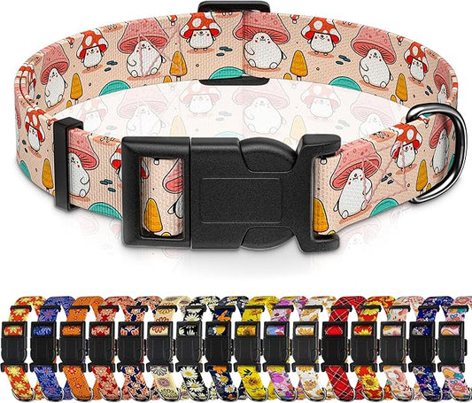 Dog Collar, Cute Cartoon Mushroom Boys Girls Puppy Collar for Small Medium Large Dogs, Adjustable Soft Pet Collar with Safety Buckle for Male Females(Pink Mushroom,S)
