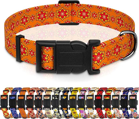 Dog Collar, Classical Indian Spirit Boys Girls Puppy Collar for Small Medium Large Dogs, Adjustable Soft Indian Pet Collar with Safety Buckle for Male Females(Orange, S)