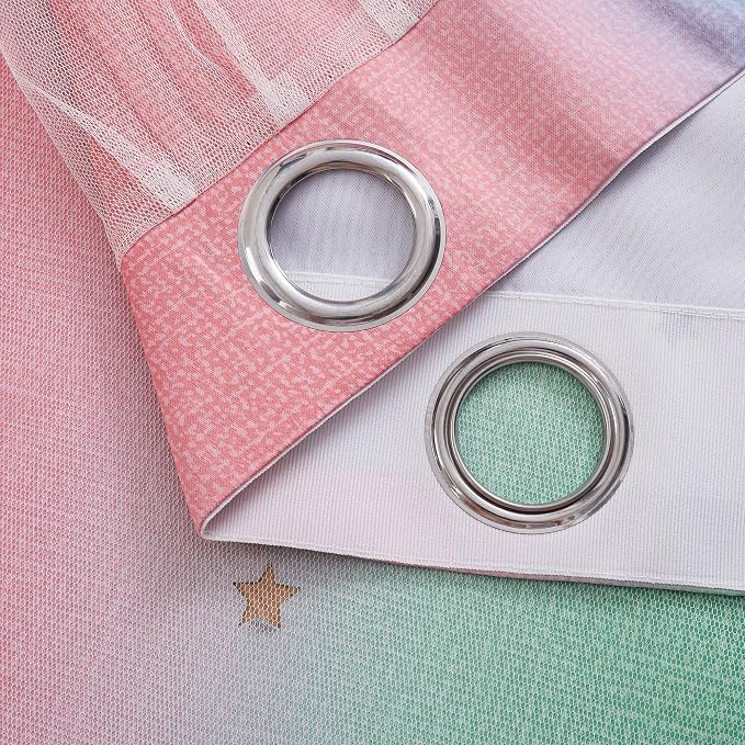 XiDi Curtains for Bedroom Decor, Rainbow Pink GreenBlue52/90/1