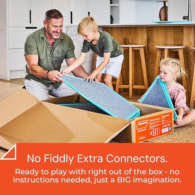 Superspace Giant Magnetic Fort Building Panels - The Little Set, Turquoise, 16 Panels, Life-Size Magnetic Tiles for Kids, Build Forts Castles Nooks, Eco-Felt STEM Toy Ages 3+, Indoor & Outdoor
