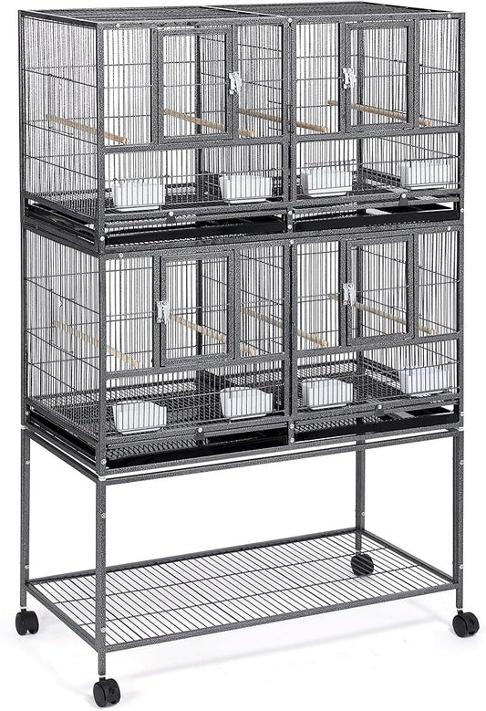 Yaheetech Stackable Divided Breeder Breeding Parakeet Bird Cage for Canaries Cockatiels Lovebirds Finches Budgies Small Parrots with Detachable Rolling Stand, Black
