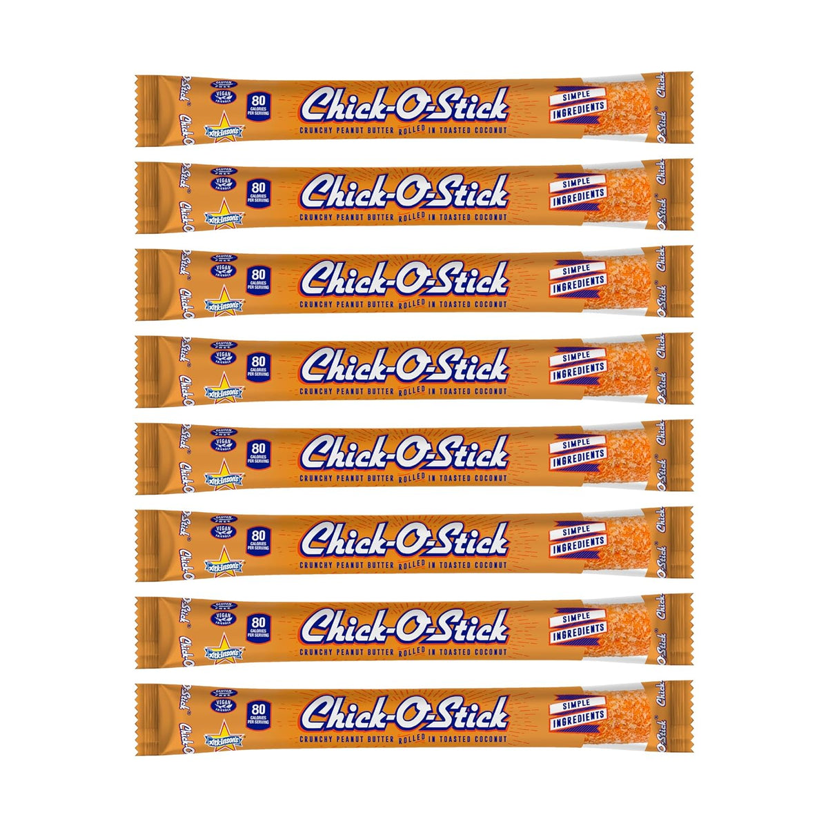 Atkinson's Chick-O-Stick - Crunchy Peanut Butter Rolled in Toasted Coconut - Gluten Free, Kosher, Vegan, No Artificial Ingredients - 0.7 oz. Candy Bar - 8 Count