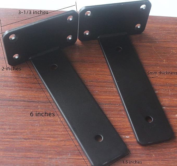 16 Pack - 6 inch Black Hidden L Shelf Bracket Iron Floating Shelf Brackets