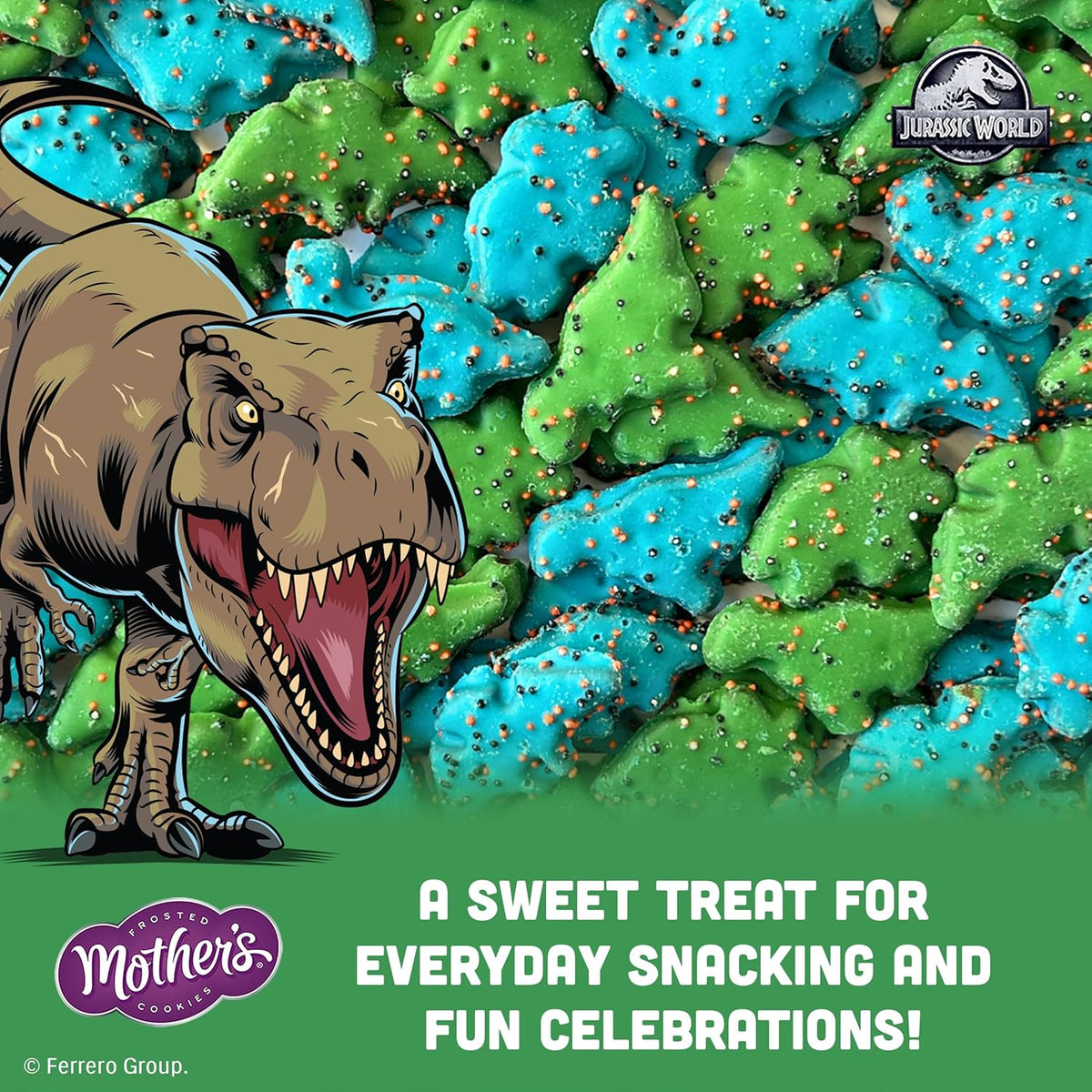 Mother's Chocolatey Dynamite Dinosaurs Cookies, Inspired by Jurassic World, Individually Wrapped Treats, 10-Pack Box, 10 oz