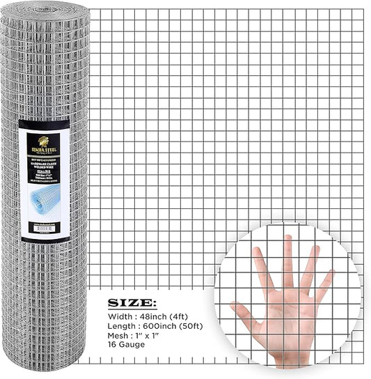 48” x 50 FT Hardware Cloth 1 inch Mesh 16 Gauge, Hot Dip Galvanised Wire Mesh, Rust Proof, Welded Cage Wire Rolls for Garden, Fence, Chicken, Rabbit, Pet Enclosures