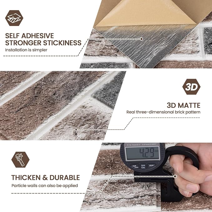 3D Wall Panels Brick Peel and Stick 26.7"x13.4"-10 PCS