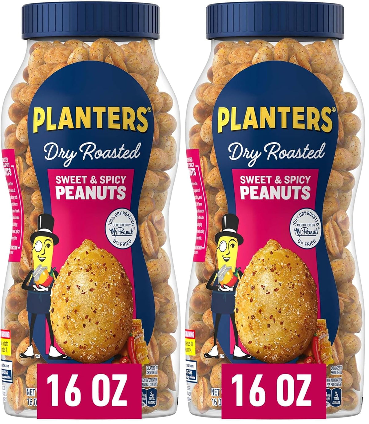 PLANTERS Salted Peanuts, Dry Roasted Peanuts, Party Snacks, Plant Based Protein, Snacks For Adults, 16oz (1 Jar)