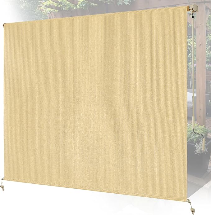 8'W x 8'H Sesame Patio Shades Roll up Outdoor Roller Shade Crank Wand Blind