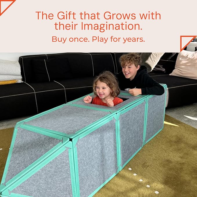 Superspace Giant Magnetic Fort Building Panels - The Little Set, Turquoise, 16 Panels, Life-Size Magnetic Tiles for Kids, Build Forts Castles Nooks, Eco-Felt STEM Toy Ages 3+, Indoor & Outdoor