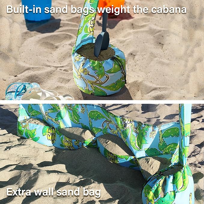 AMMSUN Beach Cabana, 6.2'×6.2' Beach Canopy, Easy Set up and Take Down, Cabana Tent with Sand Pockets, Instant Sun Shade with Side Wall, Banana