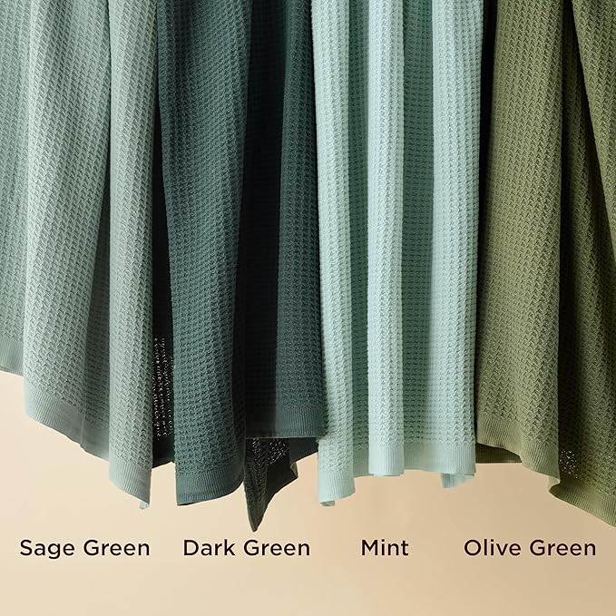 Bedsure 100% Cotton Blanket Queen Size for Bed - Breathable and Soft, Waffle Weave Blanket for Summer Spring, Sage Green, 90x90 Inches