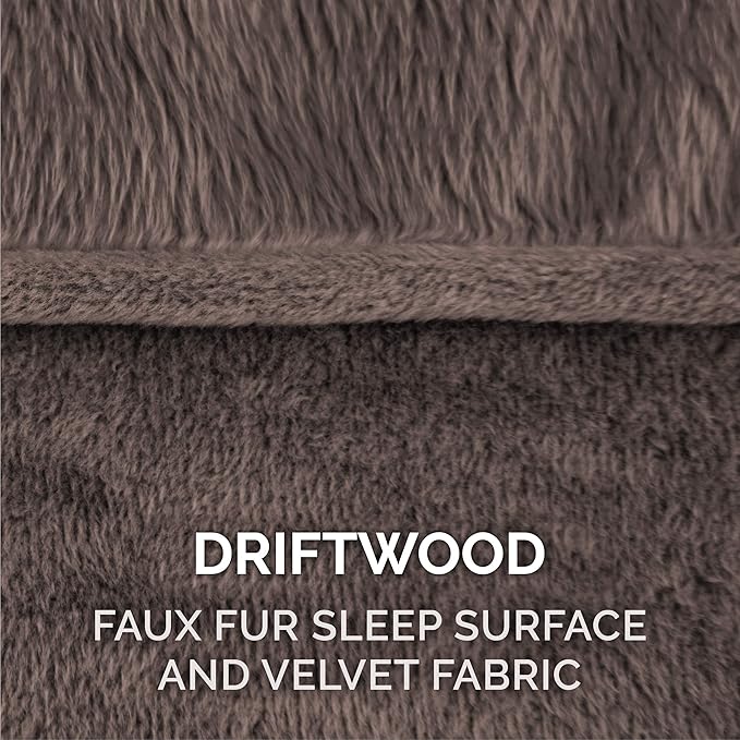 Furhaven Orthopedic Dog Bed for Large Dogs w/ Removable Bolsters & Washable Cover, For Dogs Up to 125 lbs - Faux Fur & Velvet Sofa - Driftwood Brown, Jumbo Plus/XXL