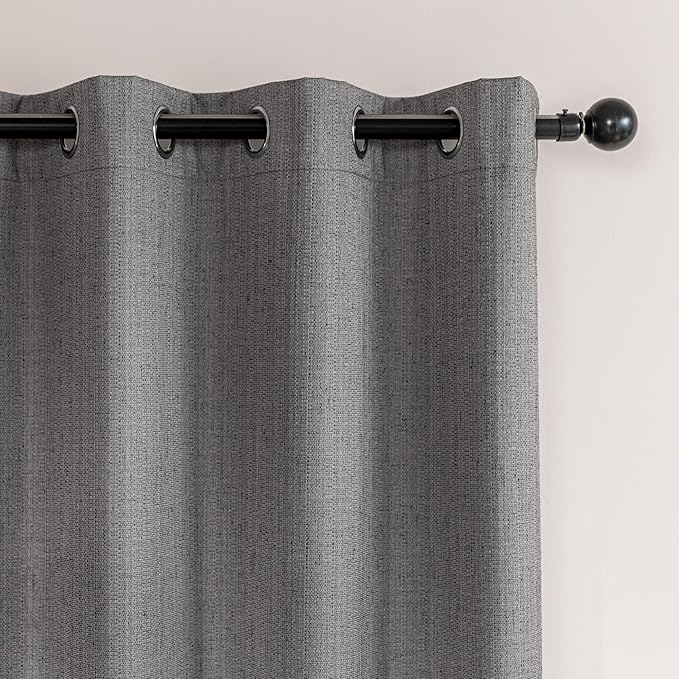 Amazon Basics Faux Linen Blackout Curtains for Bedroom and Living Room, 2-Piece Set with Grommets, 52" W x 95" L, Grey