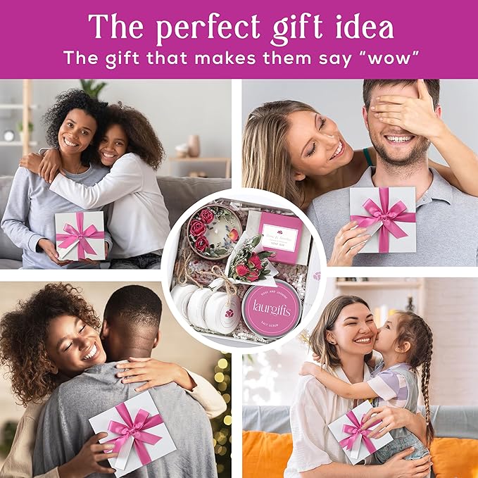 Spa Gift Set for Women – Small Self Care Gift Box with Relaxing Rose & Jasmine Scent – Bath Gift for Birthday, Christmas & Thank You – Elegant Spa Gift for Mom, Wife, Sister or Friend