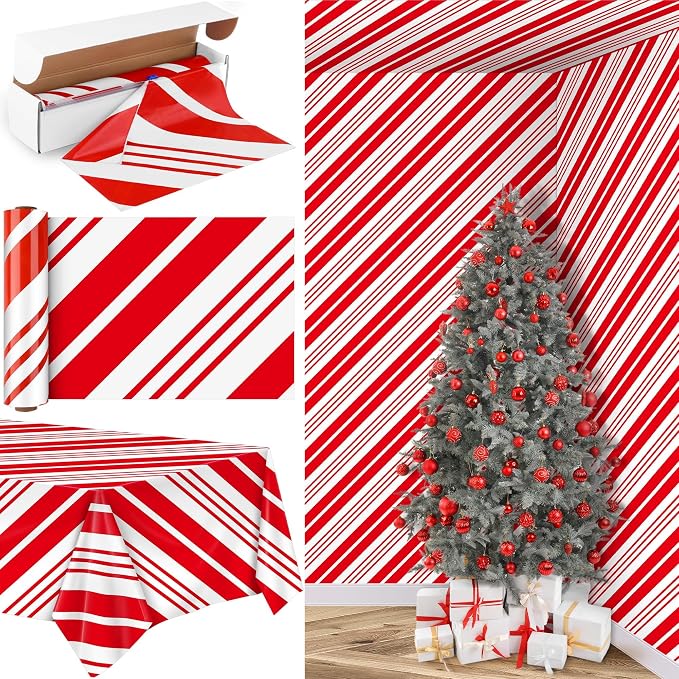 Kochorie 100 Ft x 54 Inch Christmas Candy Cane Striped Tablecloth Roll