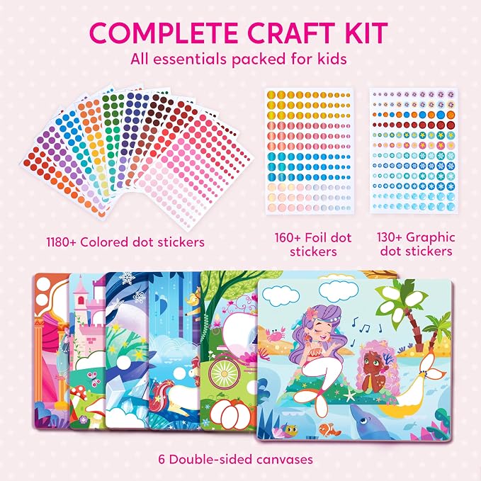 Klever Kits Princess Dot Art Kit for Kids, No Mess Sticker for Kids 3-7, Art and Craft Kits, DIY Creative Activity, Travel Toy, Birthday Presents for Boys Girls