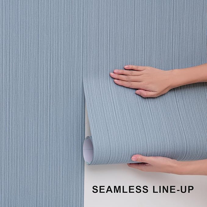 FUKU MON Grasscloth Fabric Wallpaper 24" X 394" Blue Gray Textured Thick Linen