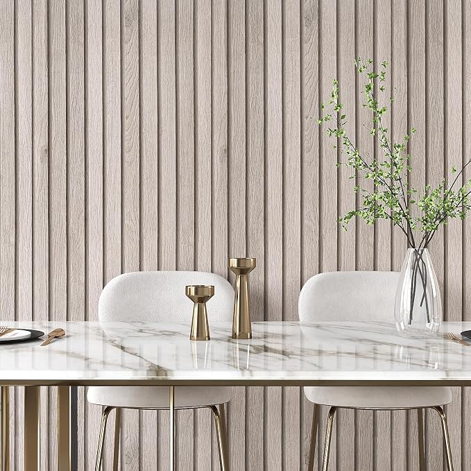 VEELIKE Rustic Grey Oak Wood Slat Wallpaper Peel and Stick Faux Wood Panel Wall