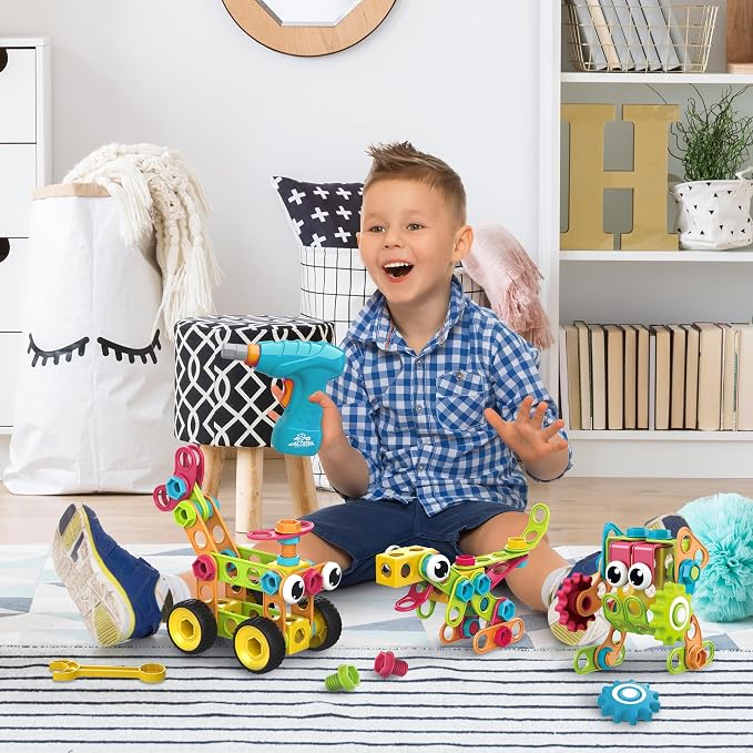 PicassoTiles STEM Learning Toys 250 Piece Building Block Kids Construction Engineering Kit Toy Blocks Children Early Education Playset w/Free IdeaBook, Power Drill, Clickable Ratchet, Age 3+ PTN250