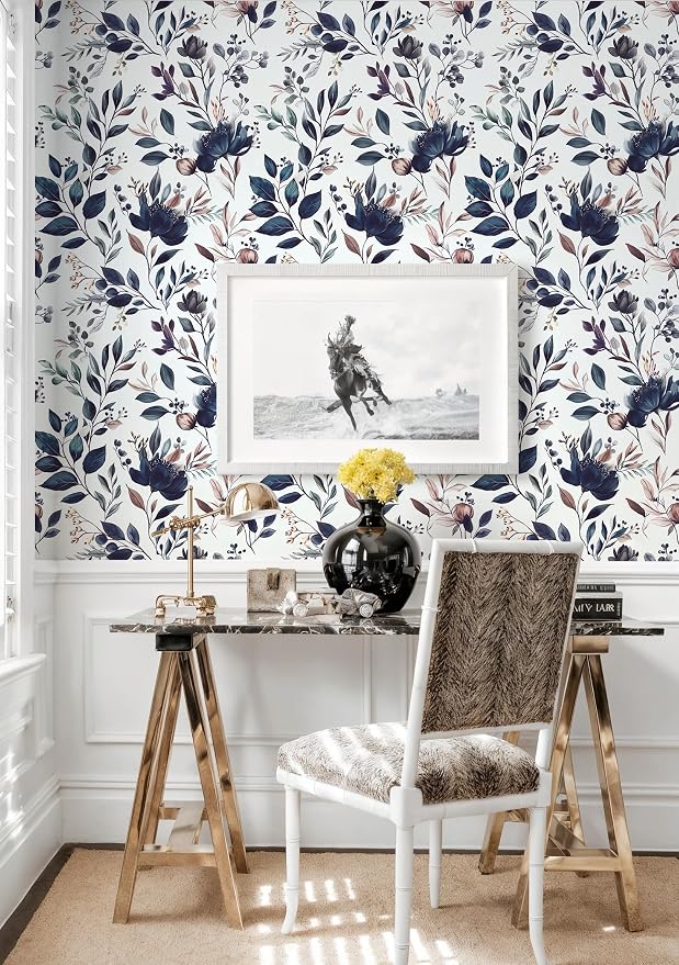 Yasinet Navy Blue Peel and Stick Wallpaper Blue Floral Wallpaper Vintage