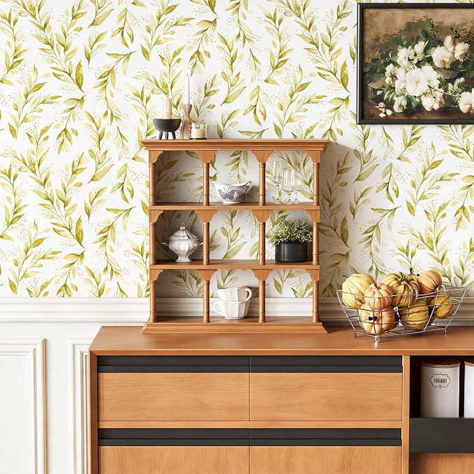 Livebor Leaf Peel and Stick Wallpaper Olive Leaf Contact Paper17.7in x 196.8in