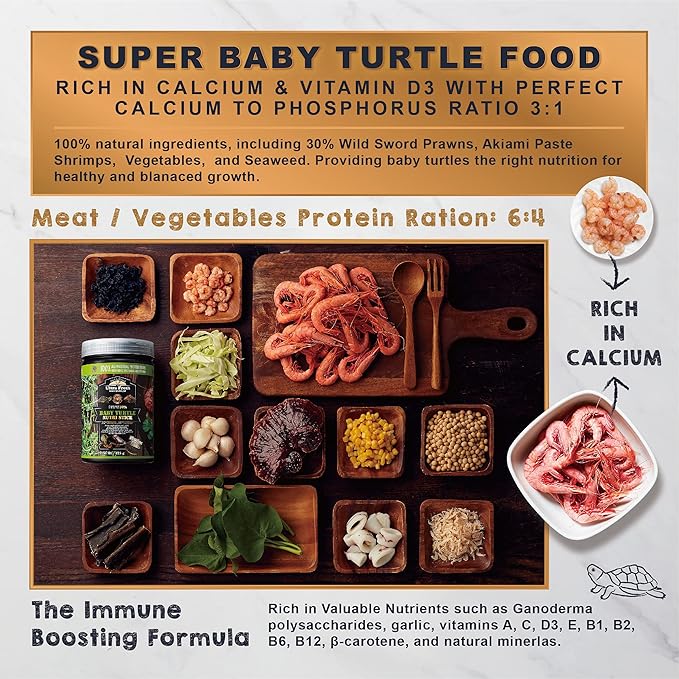 Ultra Fresh Floating Baby Turtle Food, All Natural Ingredients, Wild Sword Prawn, Calcium Vitamin D Enriched for Picky Aquatic Turtles, Baby Turtle Nutri Stick 1.6 oz