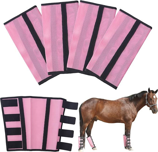Adjustable Horse Fly Boots Set of 4, Breathable Mesh Fly Boots for Horses, Equine Leg Protection Reduce Stomping, Horse Leggings Leg Guards