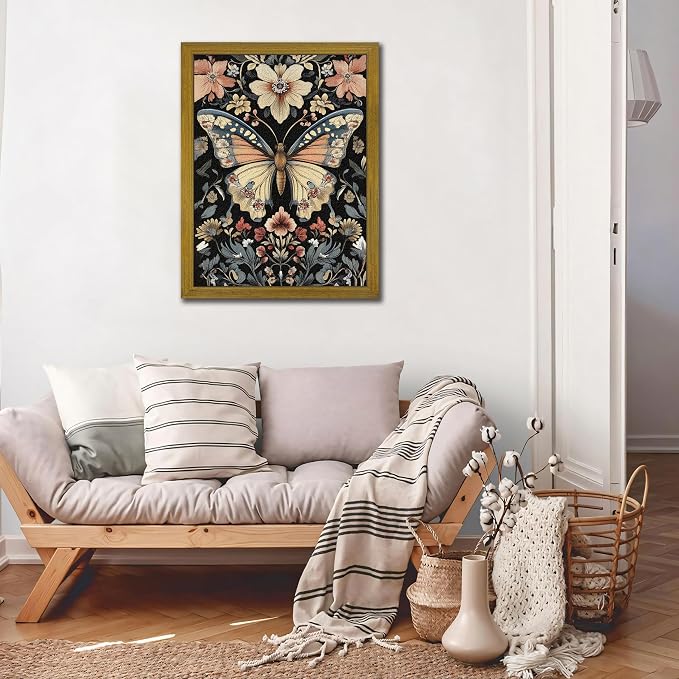 Hand Drawn Sandstone Nature Floral Wall Art, Framed Vintage 3D Textured