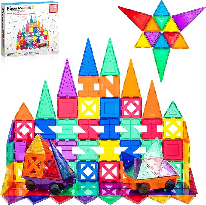 PicassoTiles® PT82 Creativity Set Magnet Building Tiles Clear Color Magnetic 3D Building Block - Creativity Beyond Imagination! Educational, Inspirational, Conventional, Recreational