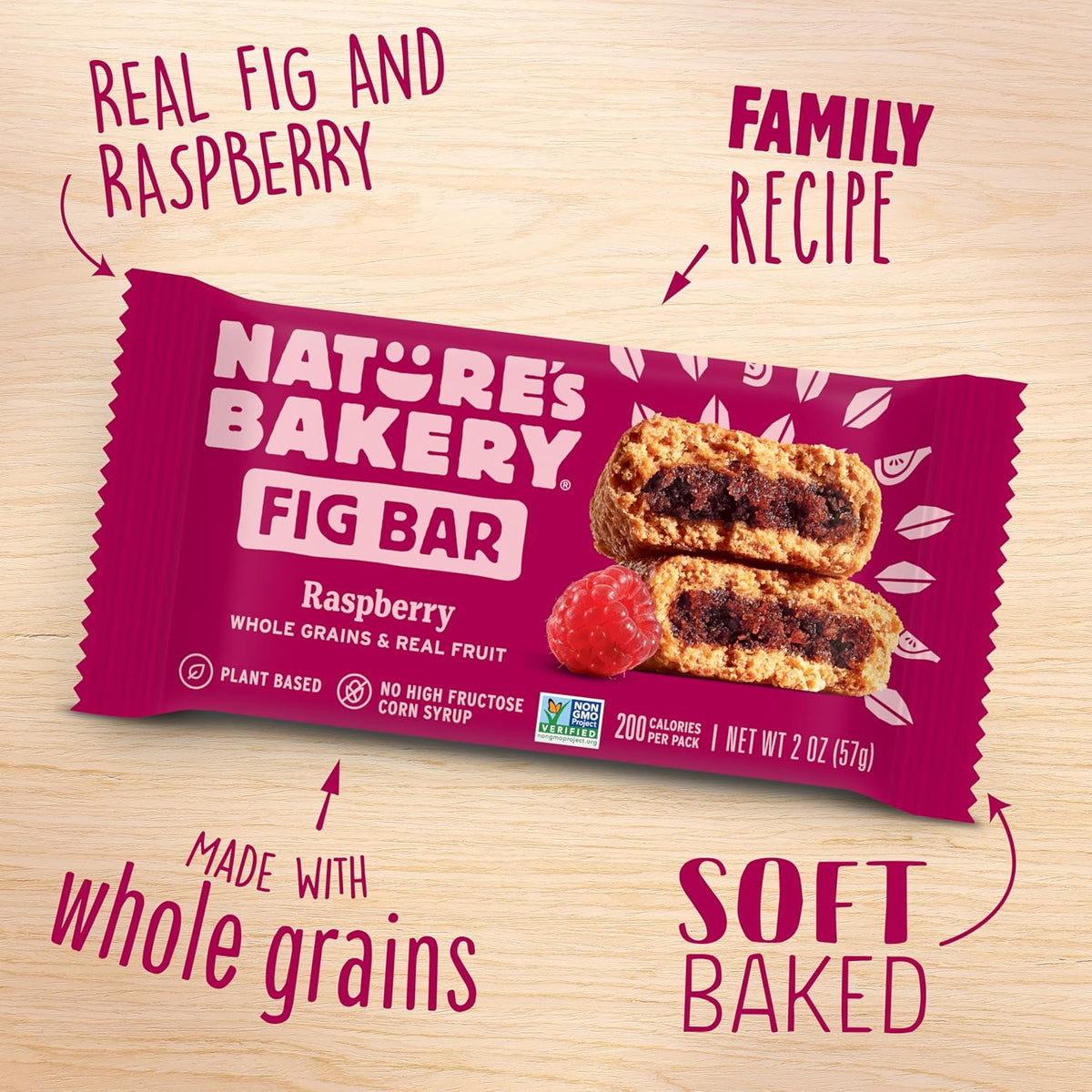 Nature's Bakery Whole Wheat Fig Bars, Raspberry, Vegan, Non-GMO, 12 count box with 2 snack bars each