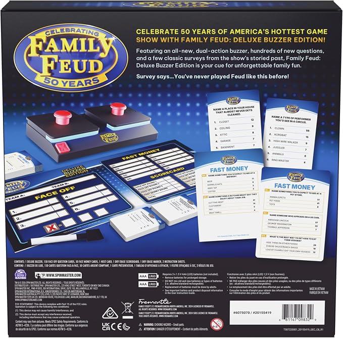 Spin Master Games Family Feud: Deluxe Buzzer Edition Board Game | Survey Says Fun, Guess The Most Popular Answers, Features Buzzer with Lights & Sounds, For 3 or More Players, Ages 8 & Up