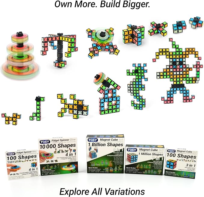 TOSY Magnet Fidget Spinner Mini - 8 Blocks, 3 in 1 Toy: Transformable Fidget Spinner, Infinity Cube, 2x2 Puzzle Cube, Stress Relief, STEM Sensory Magnet Tiles Birthday Gift for Kids/Boys/Girls/Adults