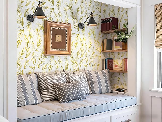 Livebor Leaf Peel and Stick Wallpaper Olive Leaf Contact Paper17.7in x 196.8in