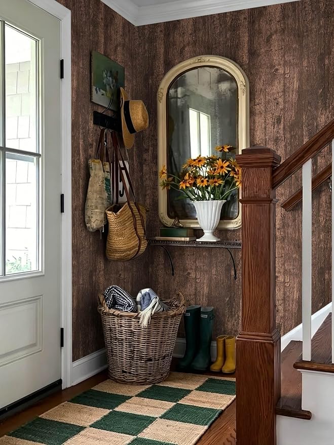 Dimoon Wood Wallpaper Brown Dark Wood Contact Paper Brown Wood Plank Wood Peel